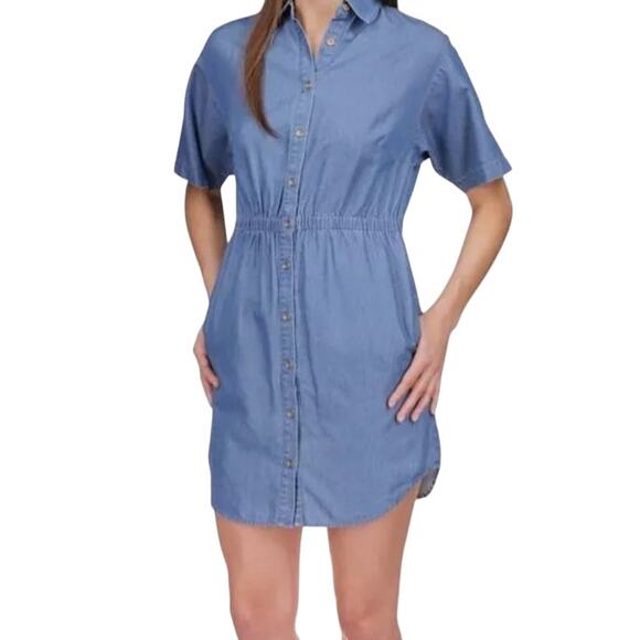 MICHAEL Michael Kors Women's Button Front Shirtdress Light Cadet Wash Size M - Picture 2 of 12